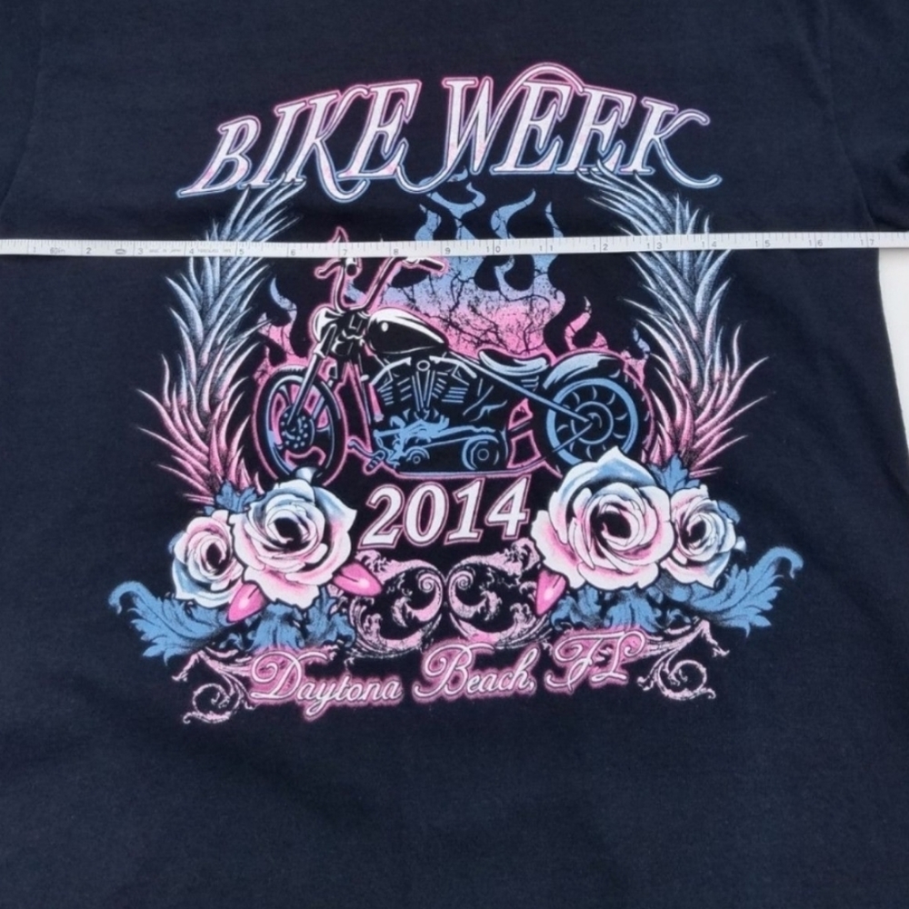 Bike Week Daytona 2014 Womens Tshirt Gildan Black Size Small EUC Floral Biker - Picture 5 of 5